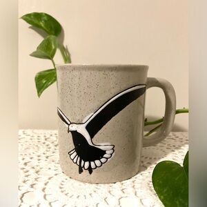 Vintage Speckled Pottery Mug with Embossed Sea Bird Dove Design Made in Japan